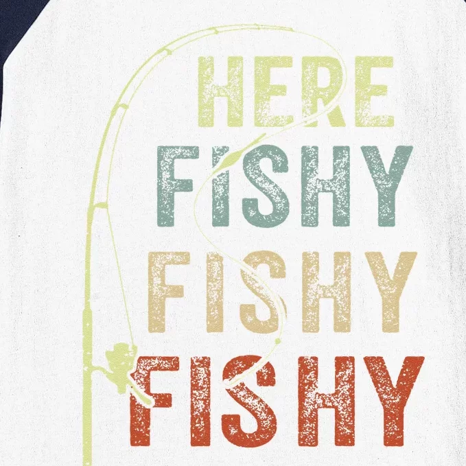 Fishing Here Fishy Bass Fish Funny Baseball Sleeve Shirt