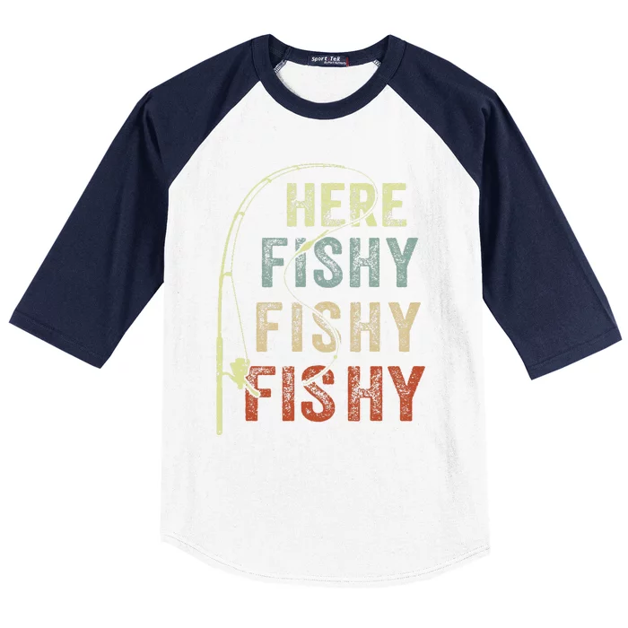 Fishing Here Fishy Bass Fish Funny Baseball Sleeve Shirt