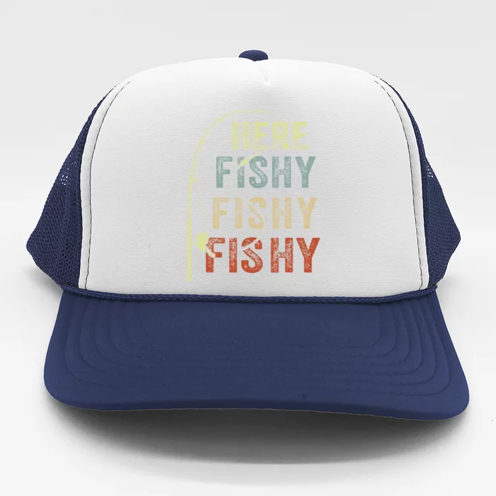 Fishing Here Fishy Bass Fish Funny Trucker Hat