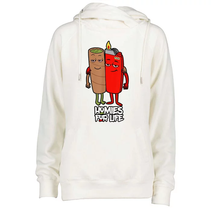 Funny Homies For Life Weed Womens Funnel Neck Pullover Hood