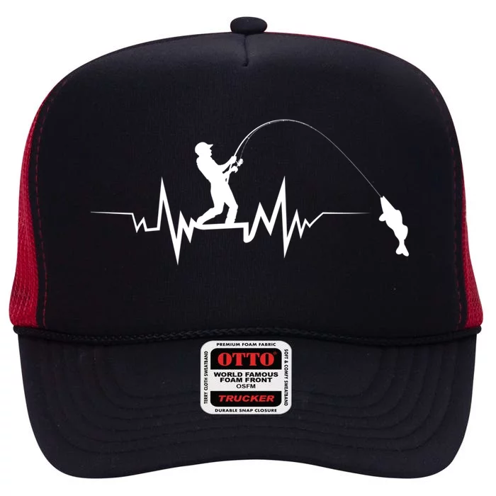 Fishing Heartbeat Funny Design For Fisher Gift High Crown Mesh Trucker Hat