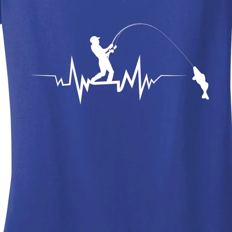 Fishing Heartbeat Funny Design For Fisher Gift Women's V-Neck T-Shirt