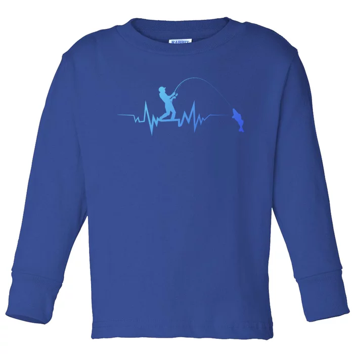 Fishing Heartbeat Funny Design For Fisher Gift Toddler Long Sleeve Shirt