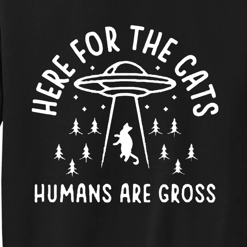 Funny Here For The Cats Humans Are Gross Humor Tall Sweatshirt