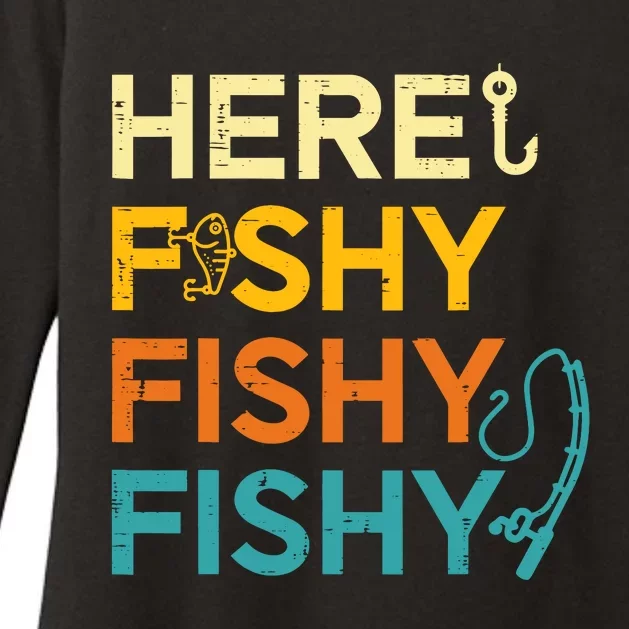 Fishing Here Fishy Retro Fish Lover Fisherman Womens CVC Long Sleeve Shirt