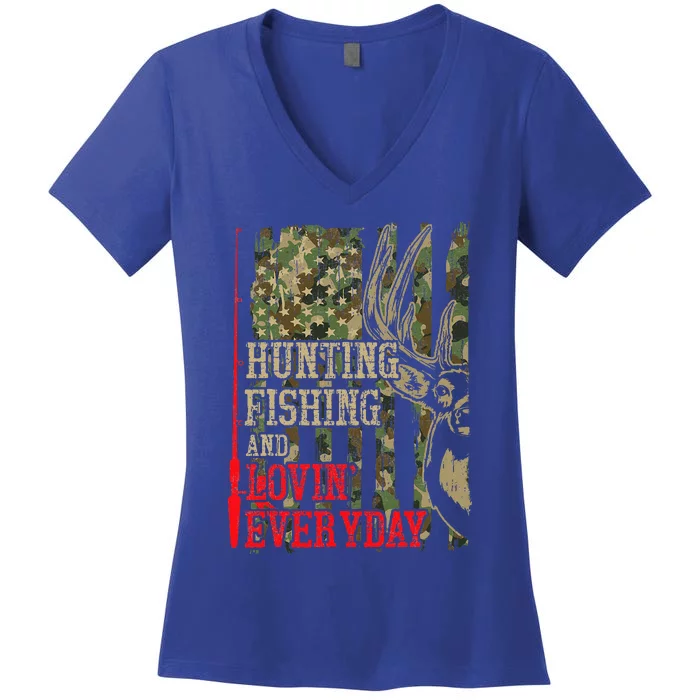 Funny Hunting Fishing Loving Every Day Camo Deer Hunter Dad Women's V-Neck T-Shirt