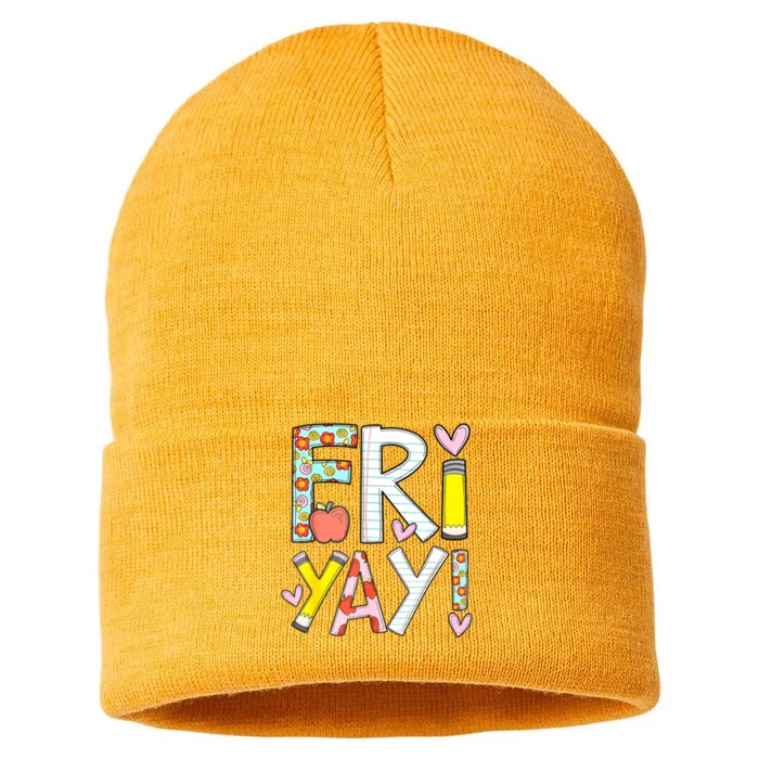 Friyay Happy Friday Funny Weekend Teacher Back To School Sustainable Knit Beanie