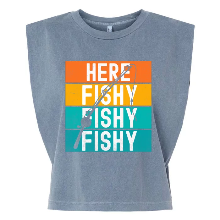 Fishing Here Fishy Garment-Dyed Women's Muscle Tee