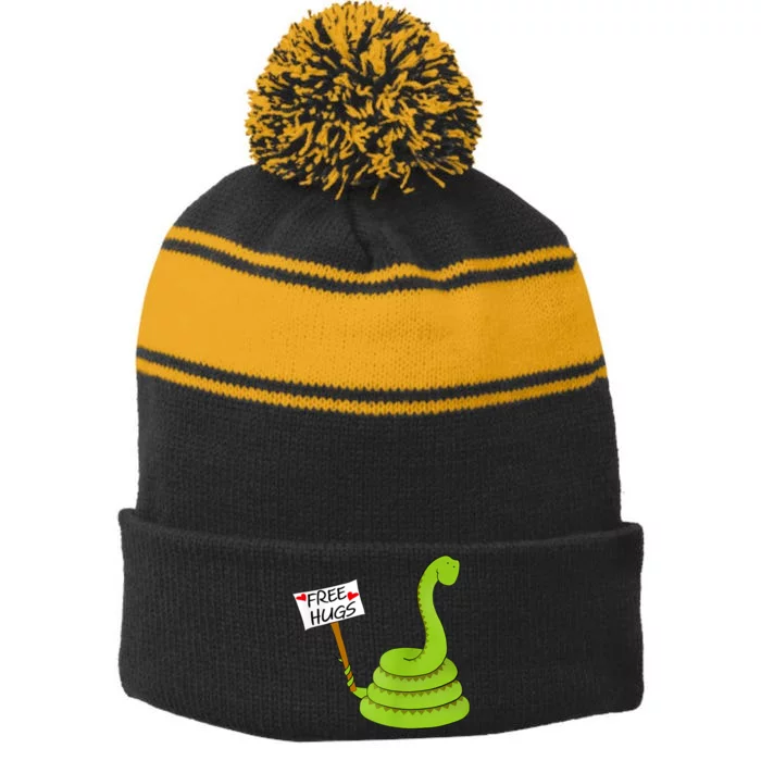 Free Hugs! Funny Boa Constrictor Python Reptile Snake Pun Stripe Pom Pom Beanie