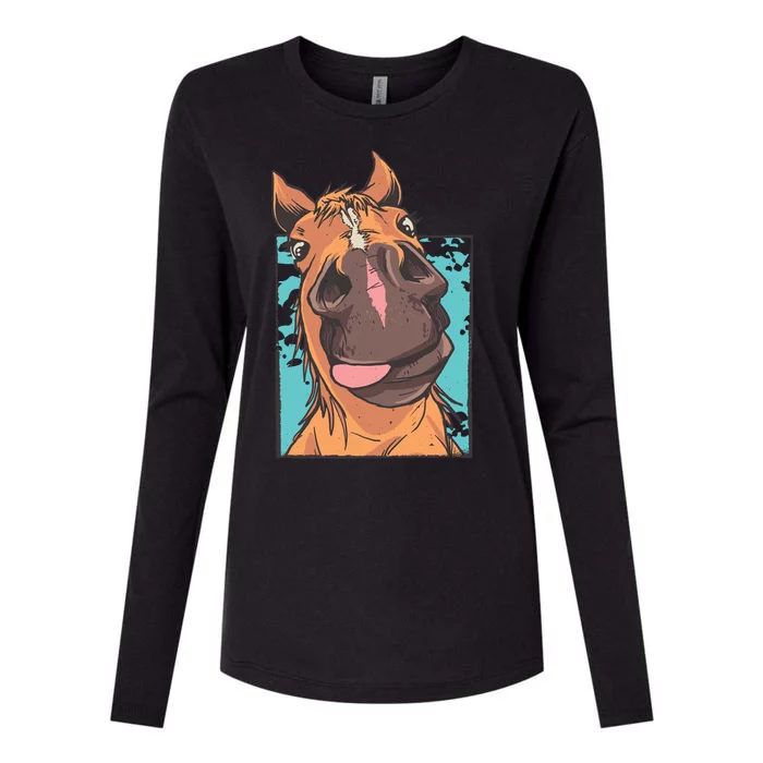 Funny Horse Face Womens Cotton Relaxed Long Sleeve T-Shirt