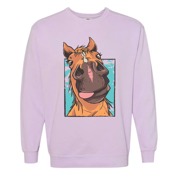 Funny Horse Face Garment-Dyed Sweatshirt