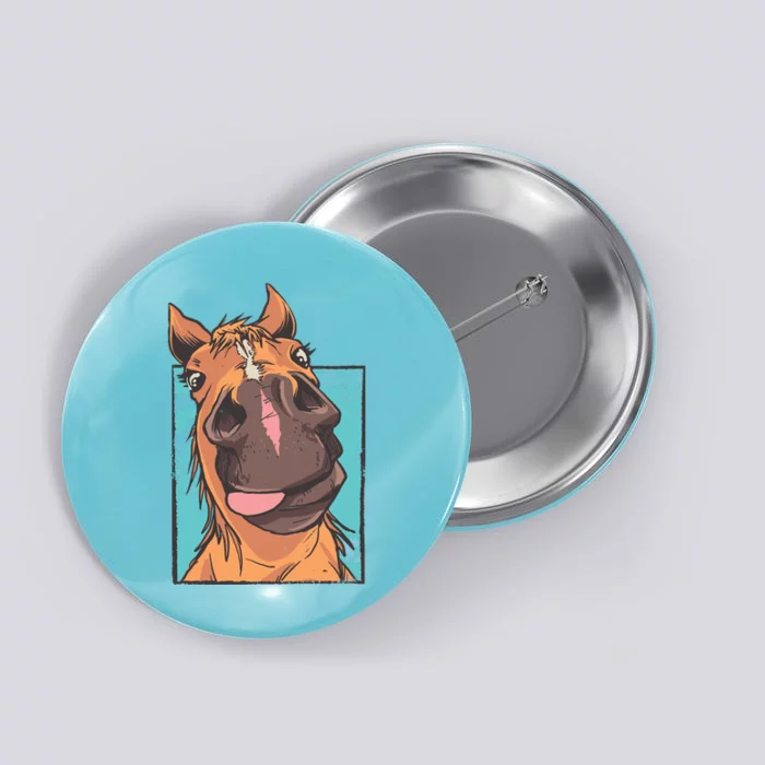 Funny Horse Face Button