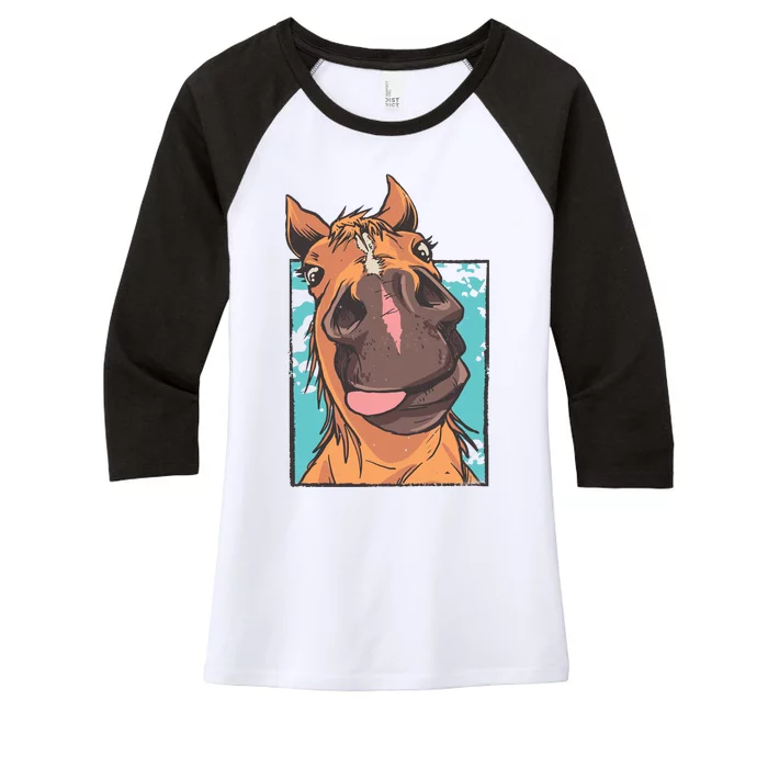 Funny Horse Face Women's Tri-Blend 3/4-Sleeve Raglan Shirt