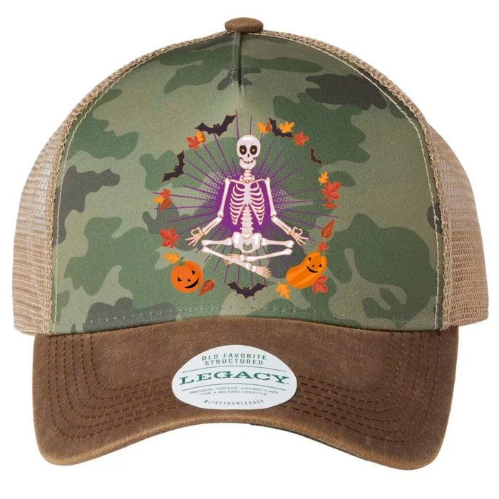 Funny Halloween Fall Autumn Namaste Yoga Skeleton Legacy Tie Dye Trucker Hat