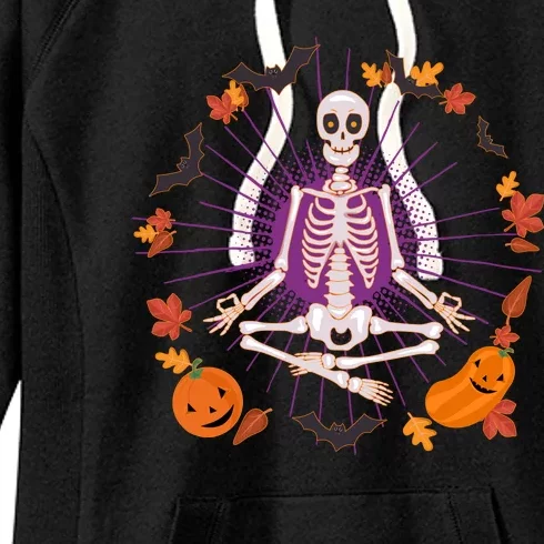 Funny Halloween Fall Autumn Namaste Yoga Skeleton Women's Fleece Hoodie