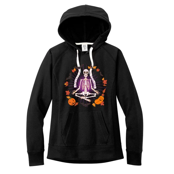 Funny Halloween Fall Autumn Namaste Yoga Skeleton Women's Fleece Hoodie