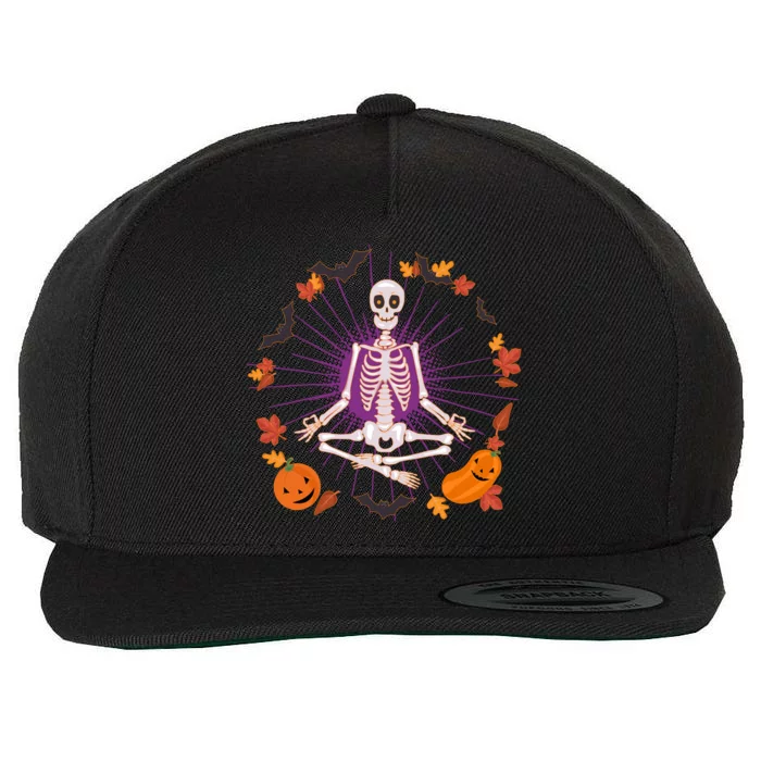 Funny Halloween Fall Autumn Namaste Yoga Skeleton Wool Snapback Cap