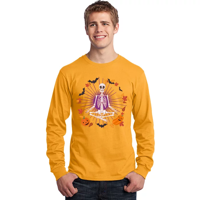 Funny Halloween Fall Autumn Namaste Yoga Skeleton Long Sleeve Shirt