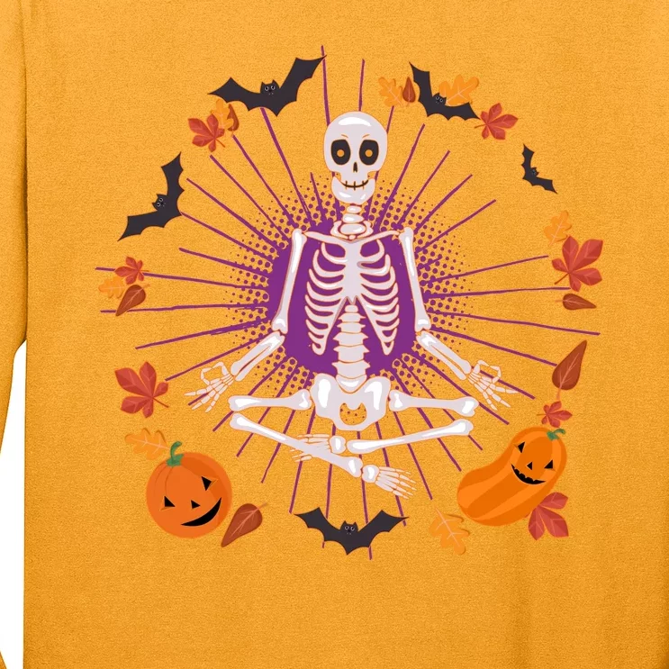 Funny Halloween Fall Autumn Namaste Yoga Skeleton Long Sleeve Shirt