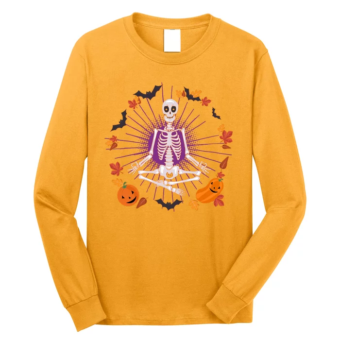 Funny Halloween Fall Autumn Namaste Yoga Skeleton Long Sleeve Shirt