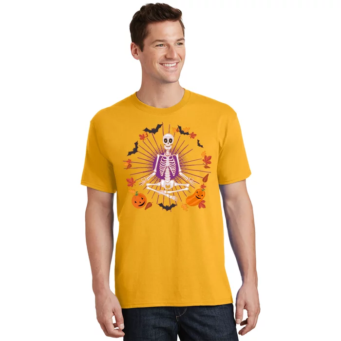 Funny Halloween Fall Autumn Namaste Yoga Skeleton T-Shirt