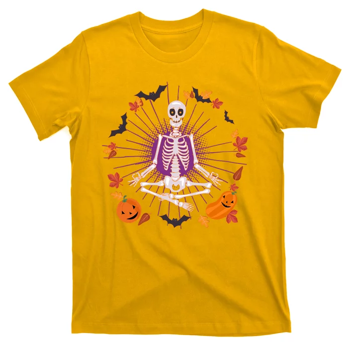 Funny Halloween Fall Autumn Namaste Yoga Skeleton T-Shirt