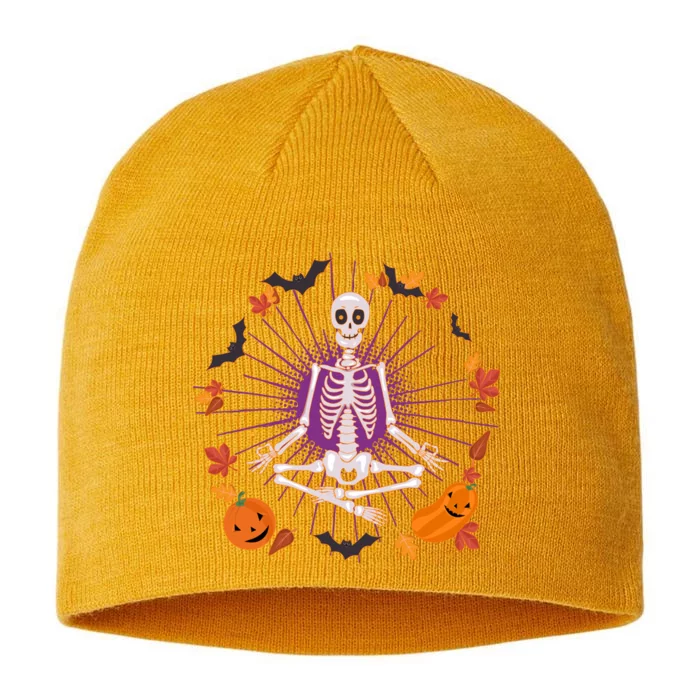 Funny Halloween Fall Autumn Namaste Yoga Skeleton 8 1/2in Sustainable Knit Beanie