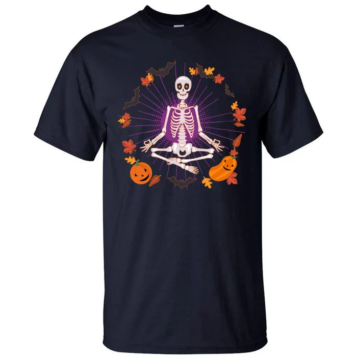 Funny Halloween Fall Autumn Namaste Yoga Skeleton Tall T-Shirt