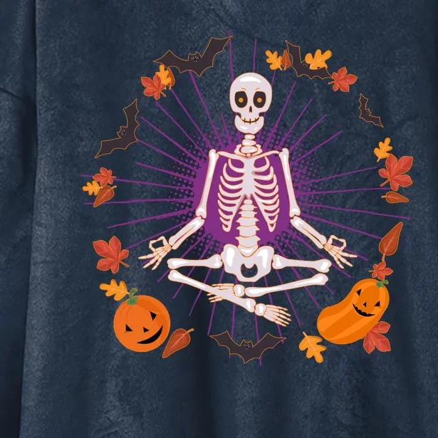 Funny Halloween Fall Autumn Namaste Yoga Skeleton Hooded Wearable Blanket