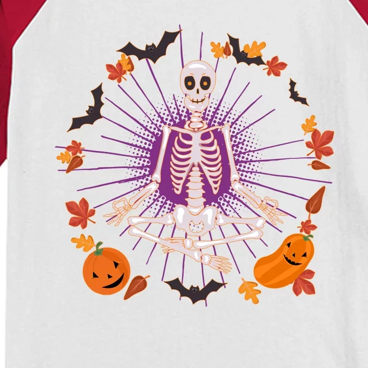 Funny Halloween Fall Autumn Namaste Yoga Skeleton Kids Colorblock Raglan Jersey