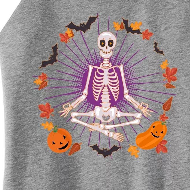 Funny Halloween Fall Autumn Namaste Yoga Skeleton Women’s Perfect Tri Rocker Tank