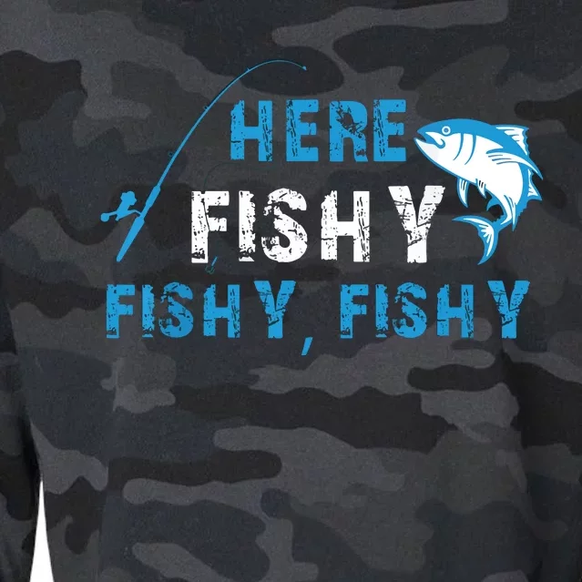 Fishing Here Fishy Bass Fish Gift Women Funny Cropped Pullover Crew