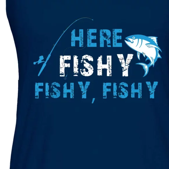 Fishing Here Fishy Bass Fish Gift Women Funny Ladies Essential Flowy Tank