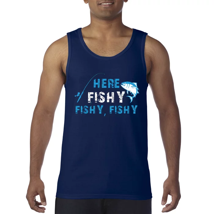 Fishing Here Fishy Bass Fish Gift Women Funny Tank Top