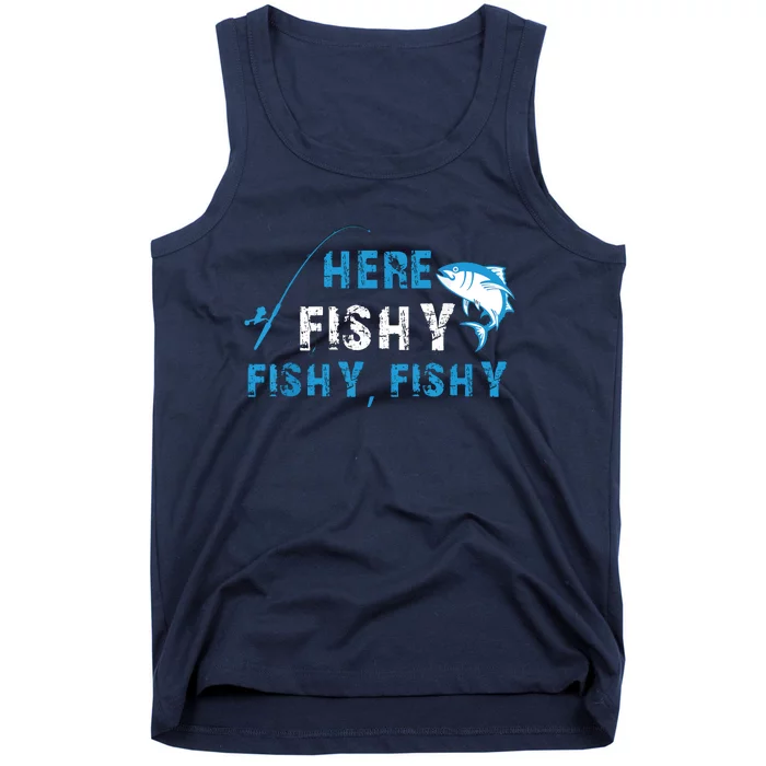 Fishing Here Fishy Bass Fish Gift Women Funny Tank Top