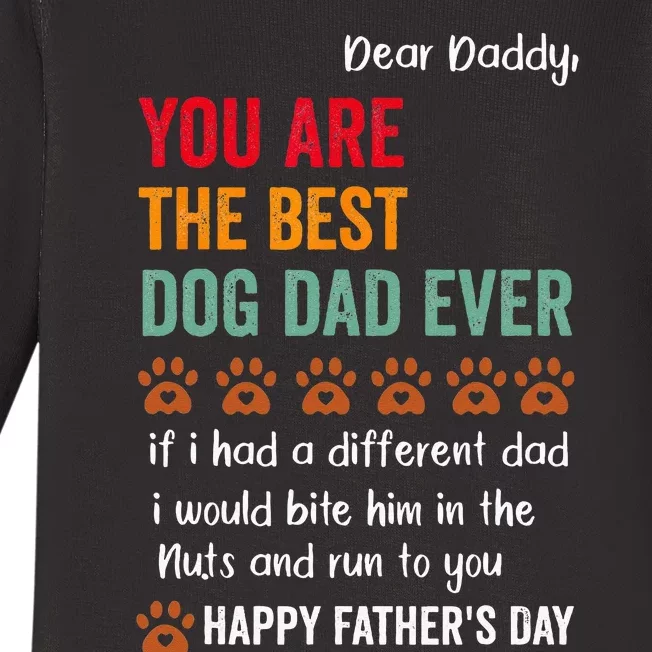 Funny Happy Fathers Day From Dog Treats To Dad Quote Baby Long Sleeve Bodysuit