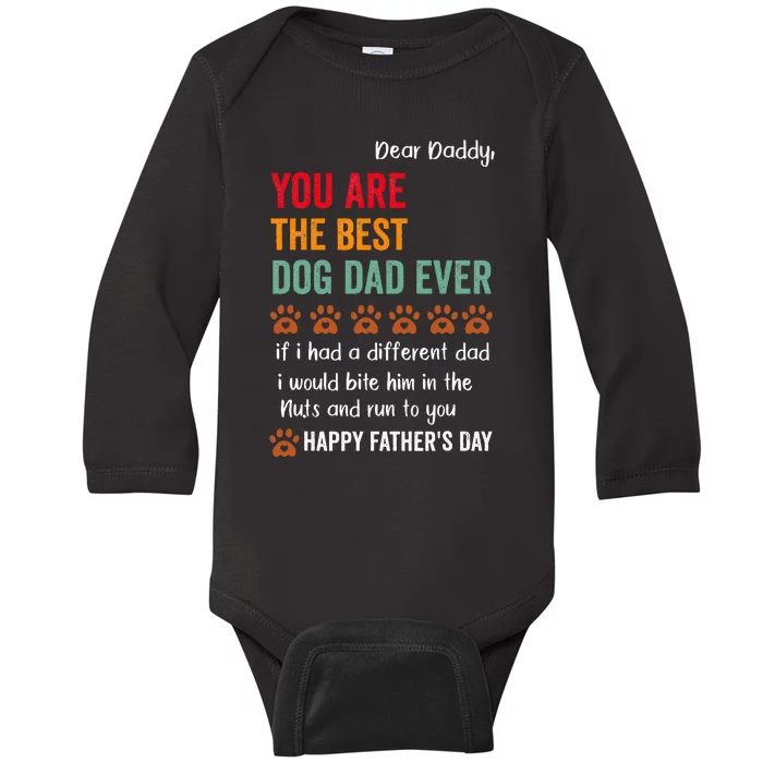 Funny Happy Fathers Day From Dog Treats To Dad Quote Baby Long Sleeve Bodysuit