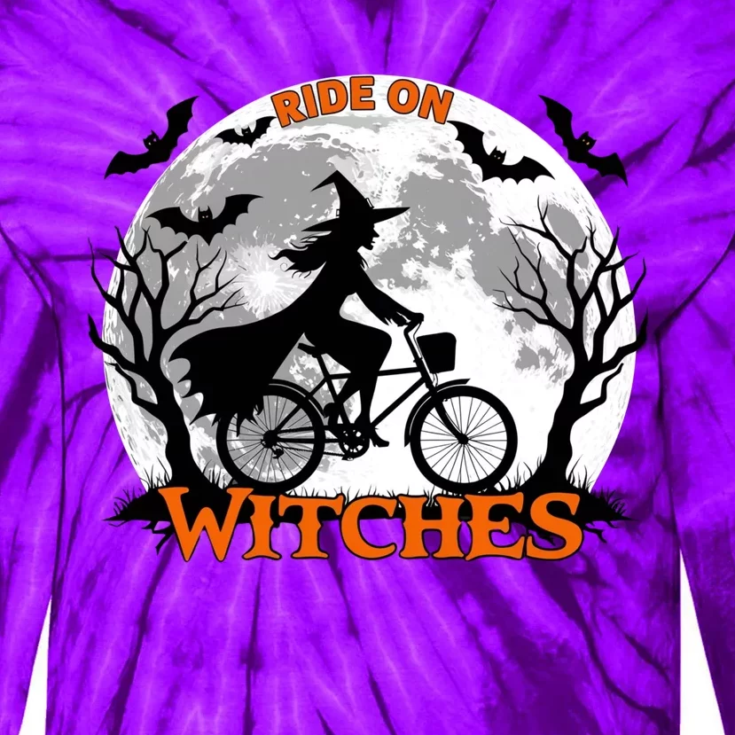 Funny Halloween Full Moon Ride: Witches Cycling Bike Tie-Dye Long Sleeve Shirt