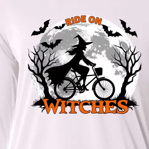 Funny Halloween Full Moon Ride: Witches Cycling Bike Cooling Performance Long Sleeve Crew