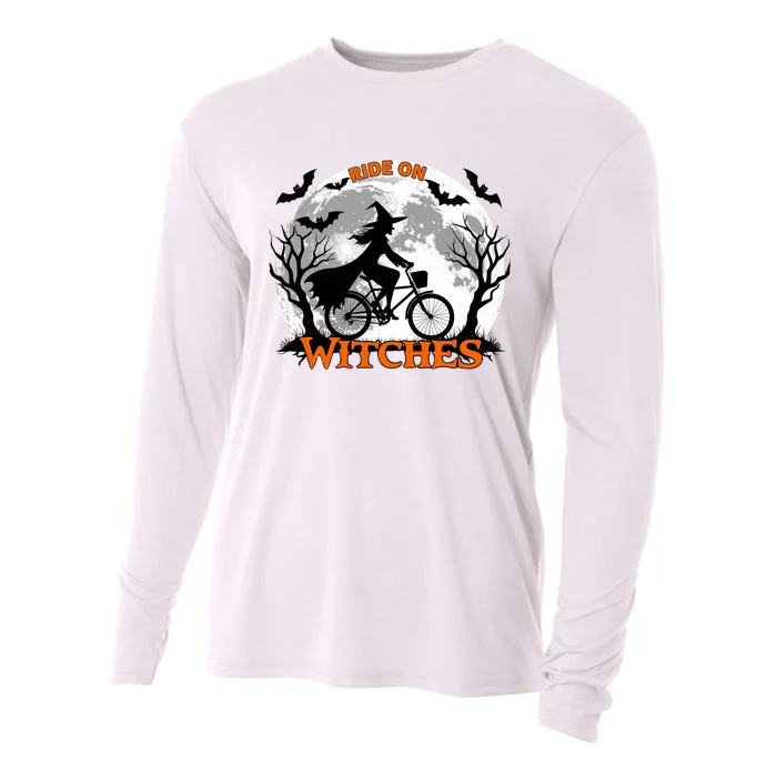 Funny Halloween Full Moon Ride: Witches Cycling Bike Cooling Performance Long Sleeve Crew