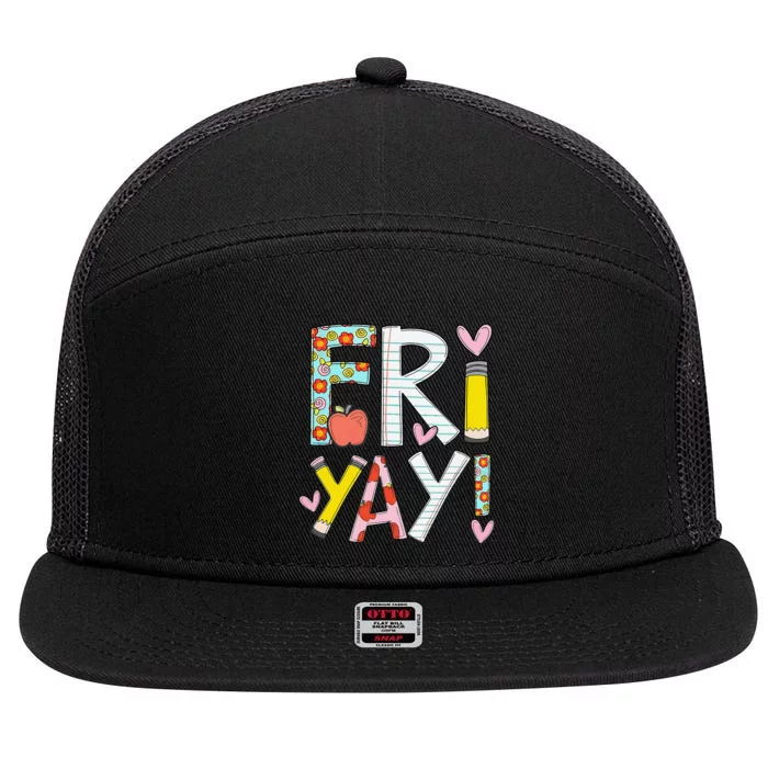 Friyay Happy Friday Funny Weekend Teacher Back To School 7 Panel Mesh Trucker Snapback Hat