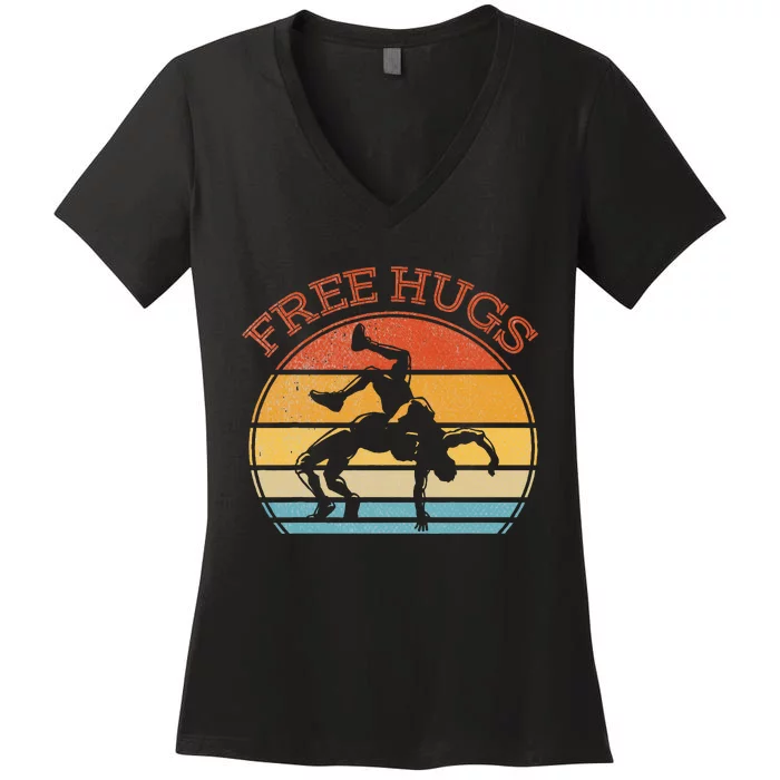 Free Hugs Funny Wrestling Wrestler Coach Women's V-Neck T-Shirt