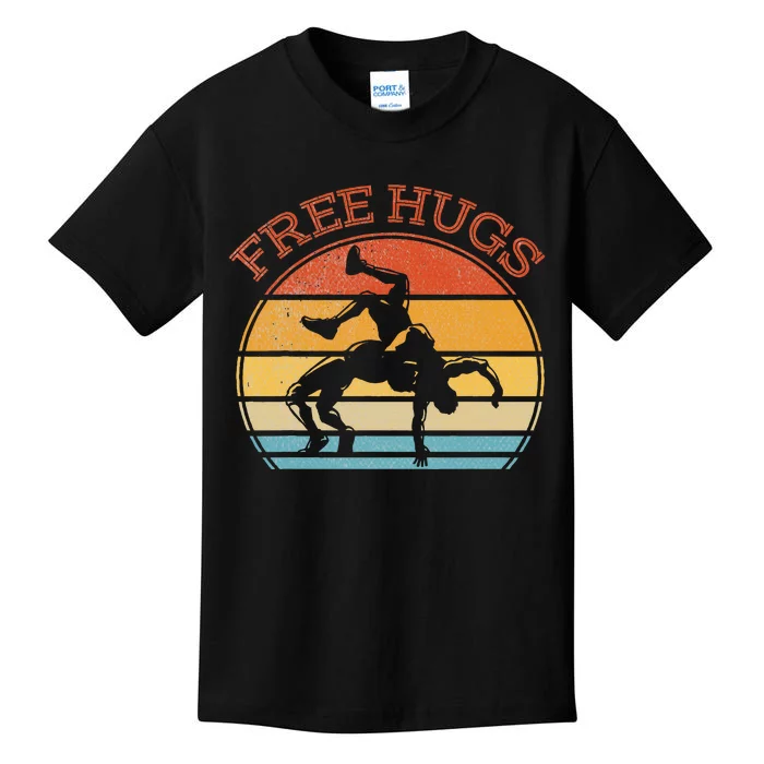 Free Hugs Funny Wrestling Wrestler Coach Kids T-Shirt