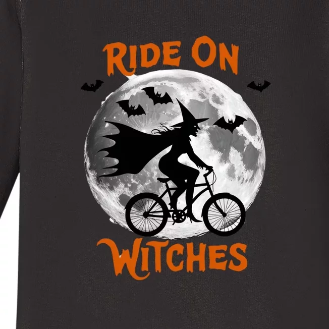 Funny Halloween Full Moon Ride: Witches Cycling Bike Baby Long Sleeve Bodysuit