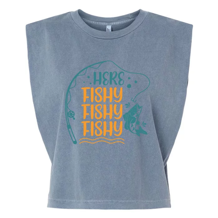 Fishing Here Fishy Gift Garment-Dyed Women's Muscle Tee