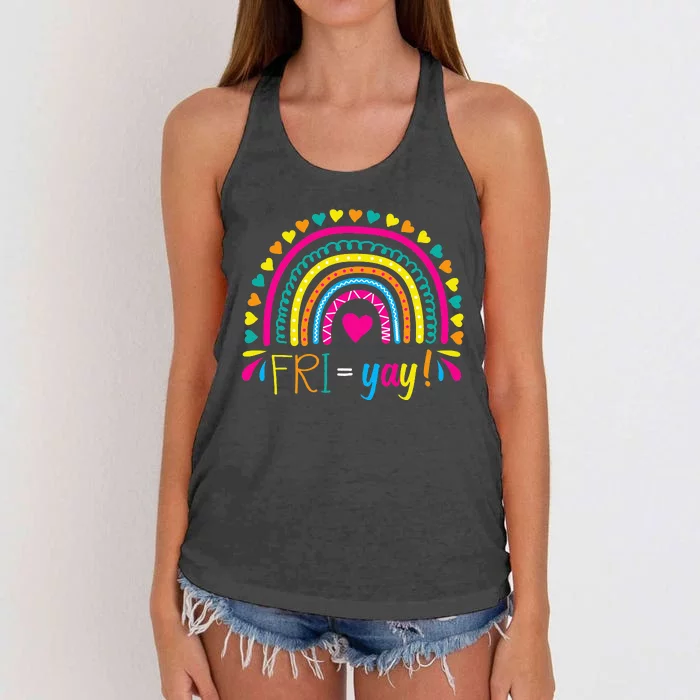 Fri-Yay Happy Friday Lovers Fun Teacher TGIF Friyay School Women's Knotted Racerback Tank