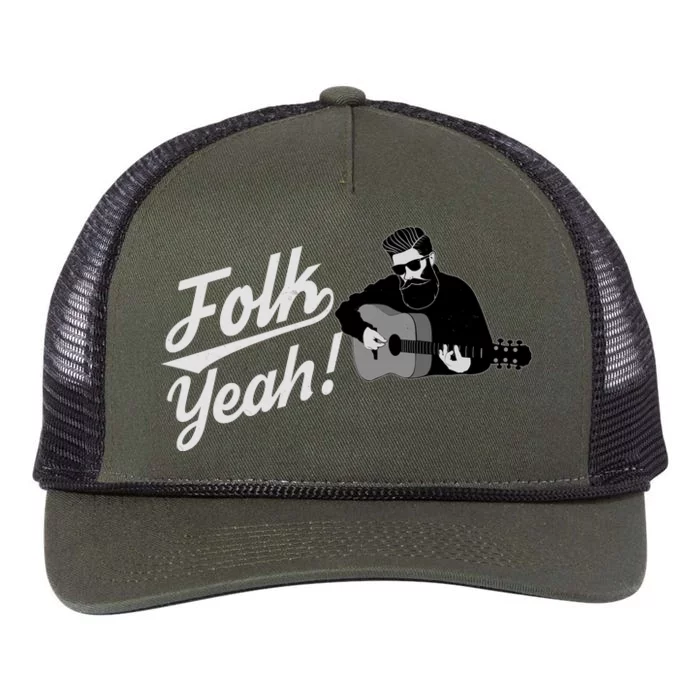 Funny Hipster Folk Yeah! Folk Music Acoustic Guitar Lover Retro Rope Trucker Hat Cap