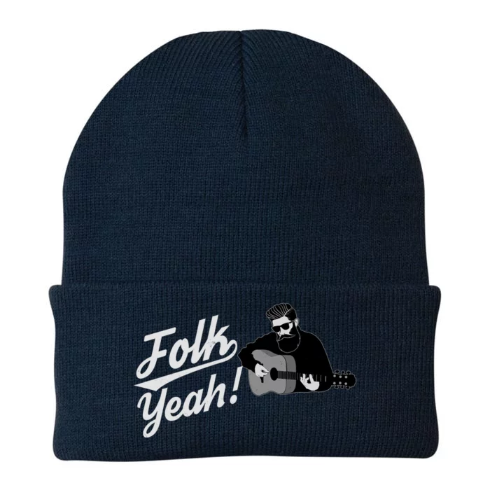 Funny Hipster Folk Yeah! Folk Music Acoustic Guitar Lover Knit Cap Winter Beanie