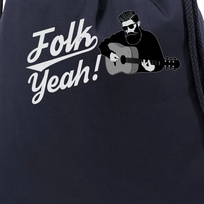 Funny Hipster Folk Yeah! Folk Music Acoustic Guitar Lover Drawstring Bag