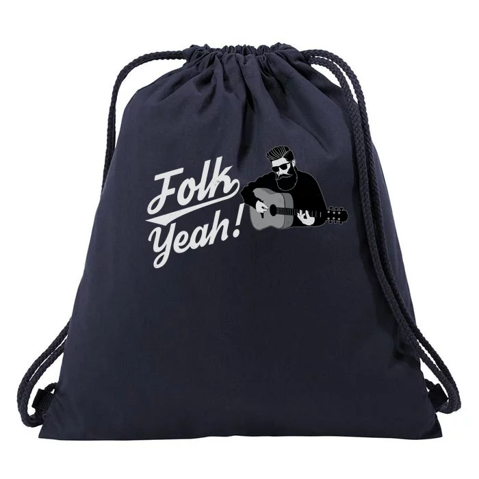 Funny Hipster Folk Yeah! Folk Music Acoustic Guitar Lover Drawstring Bag